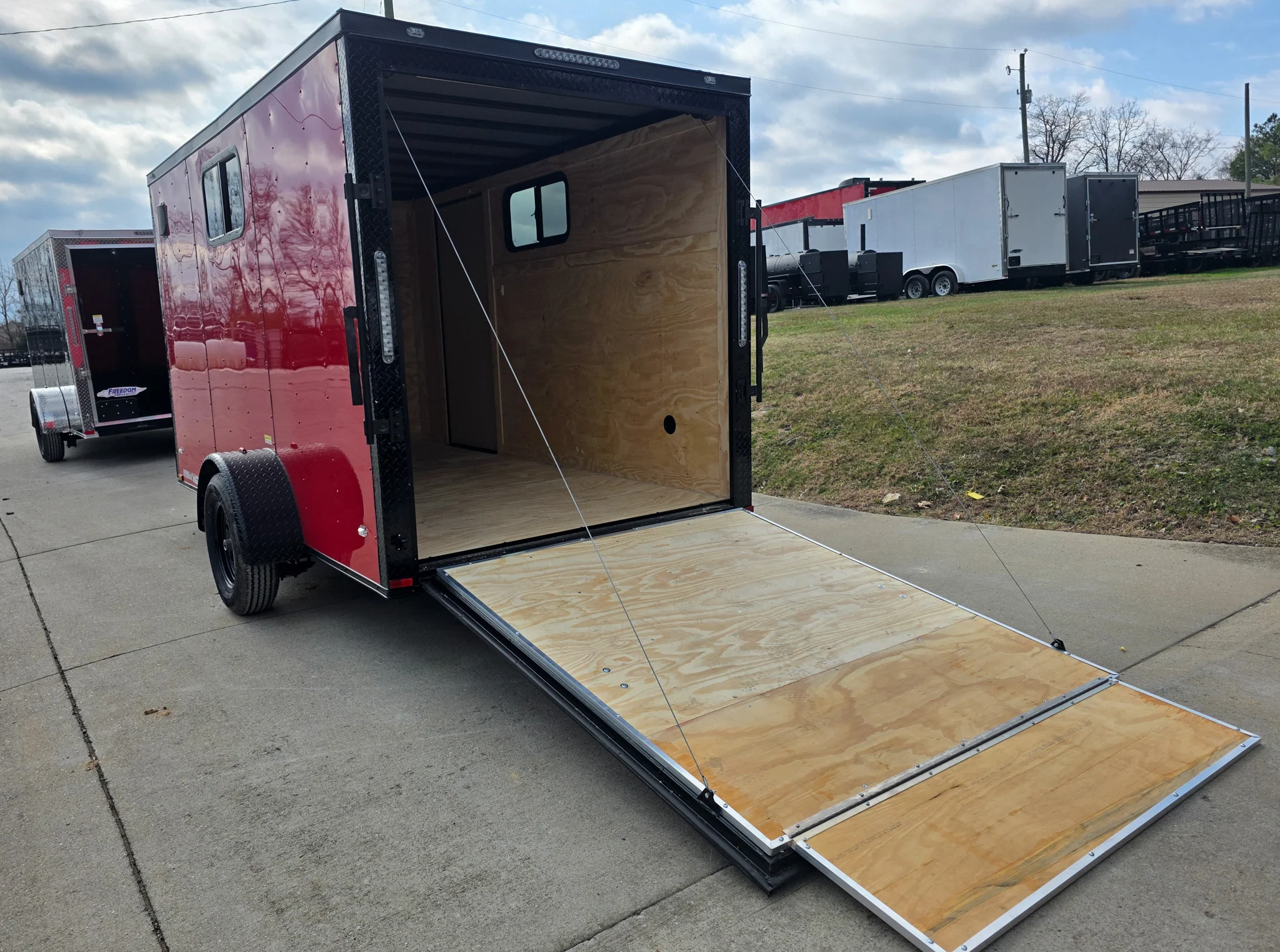 6x12 Enclosed Trailer Red V-Nose Blackout Package (1) 3,500lb Axle with Windows - Image 11