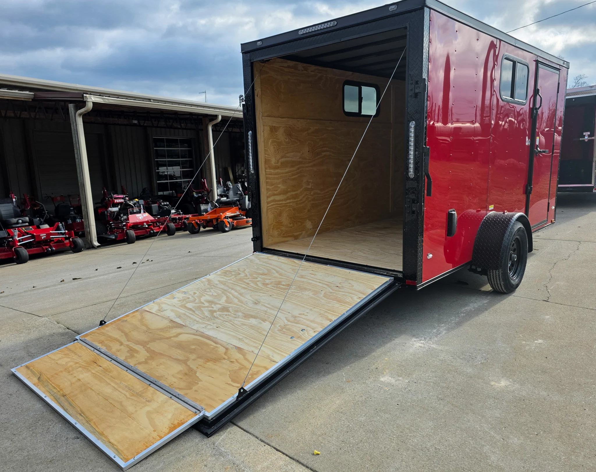 6x12 Enclosed Trailer Red V-Nose Blackout Package (1) 3,500lb Axle with Windows - Image 9