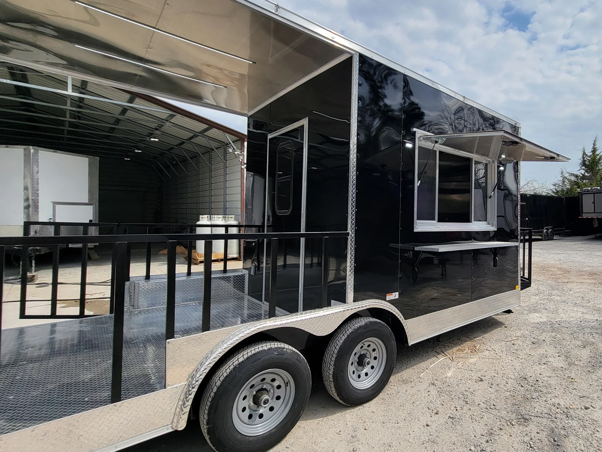 8.5' X 18' Black Concession Trailer With 8ft BBQ Porch Food Event Catering - Image 23
