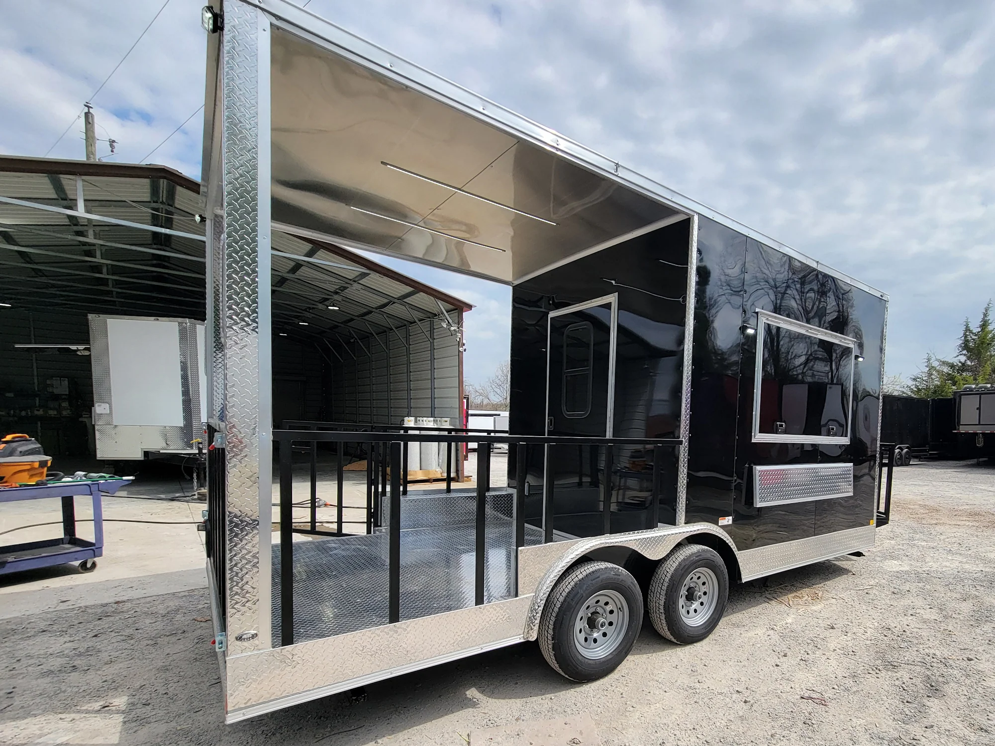 8.5' X 18' Black Concession Trailer With 8ft BBQ Porch Food Event Catering - Image 5