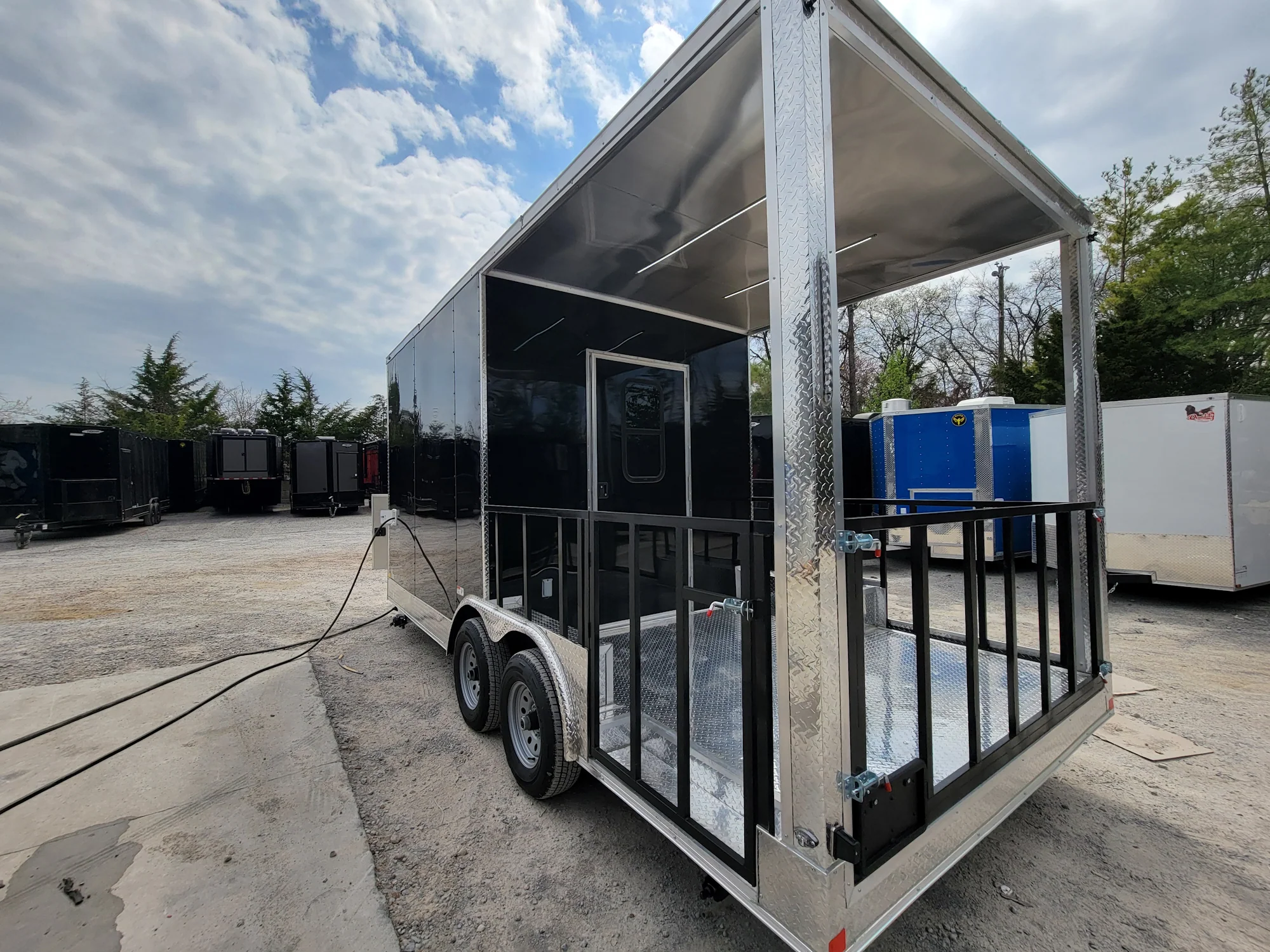 8.5' X 18' Black Concession Trailer With 8ft BBQ Porch Food Event Catering - Image 7