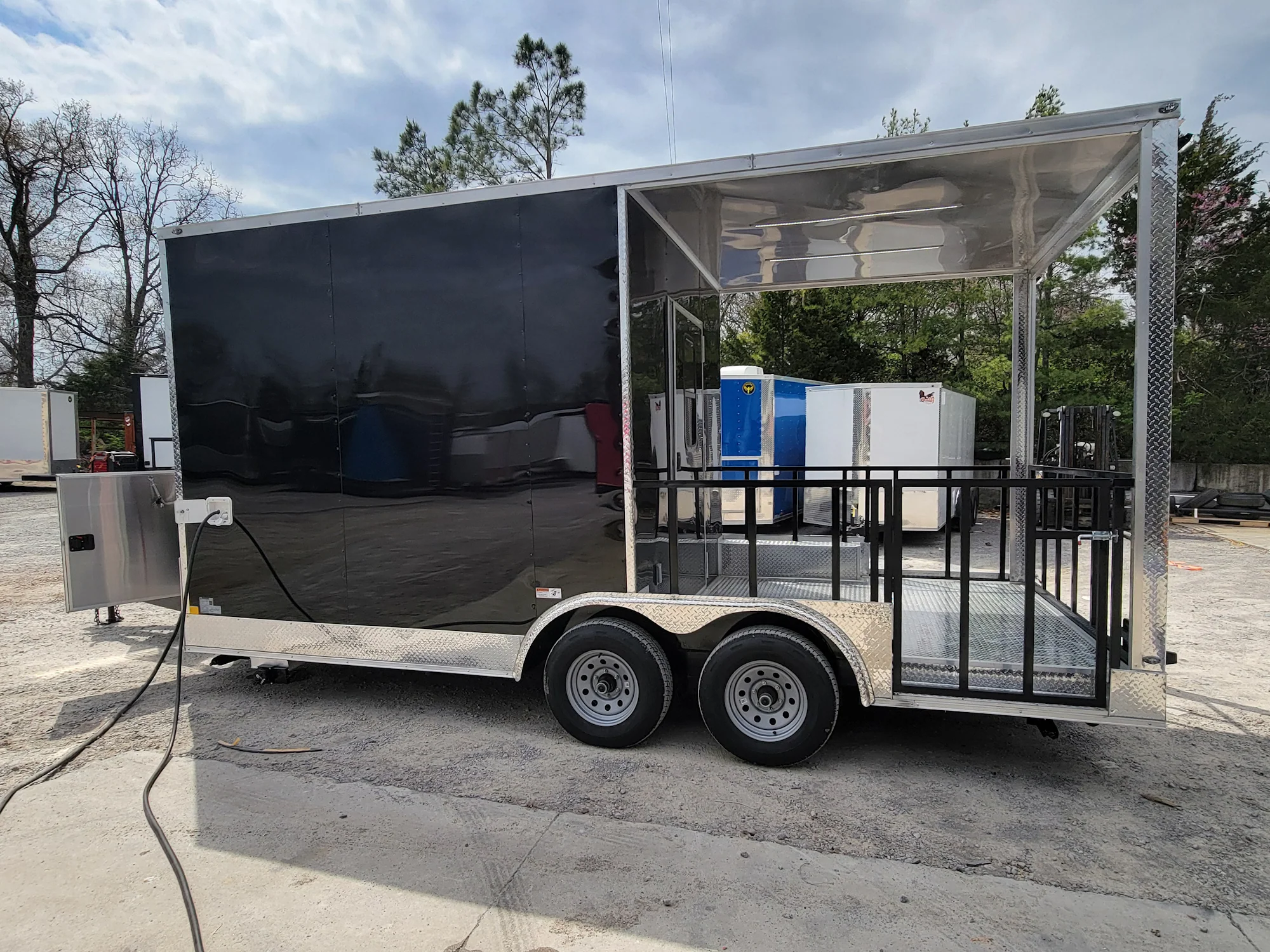 8.5' X 18' Black Concession Trailer With 8ft BBQ Porch Food Event Catering - Image 8