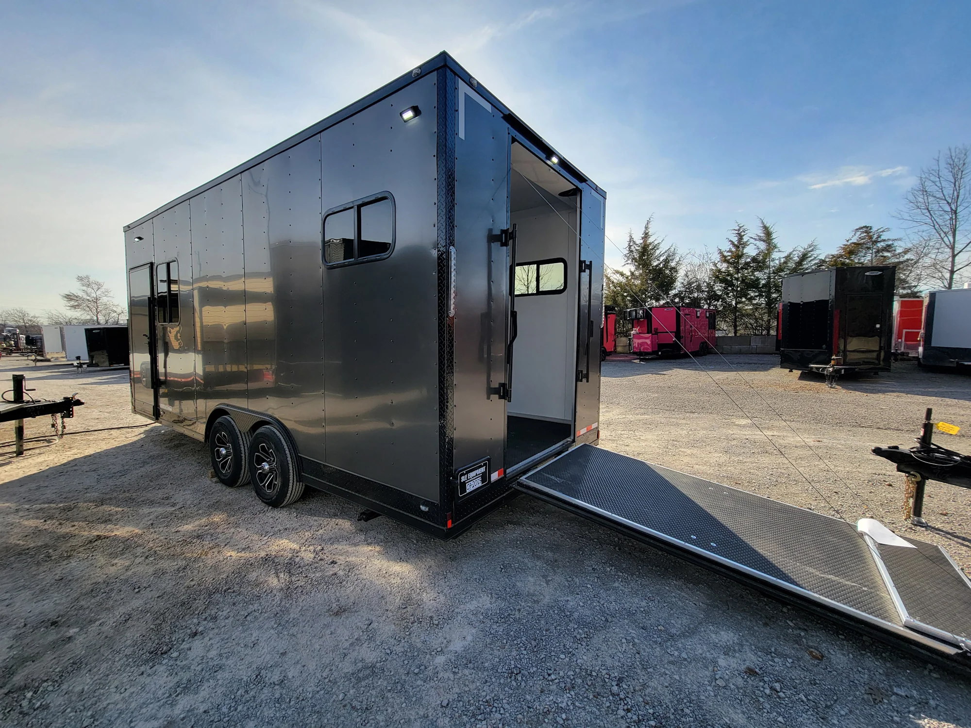 8.5' X 20' Custom Enclosed Trailer Charcoal With Blackout Office and Mobile Command - Image 9