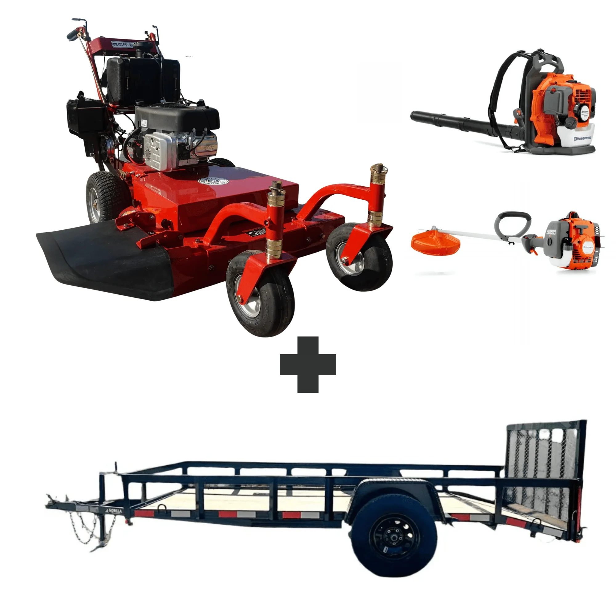 Bradley 32BDE-BS17 32" Walk Behind Mower 17.5 HP Briggs Utility Trailer Handheld Bundle